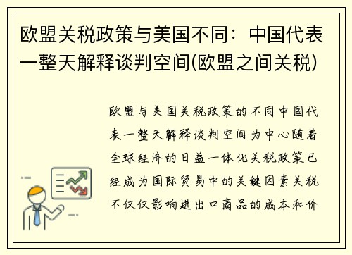 欧盟关税政策与美国不同：中国代表一整天解释谈判空间(欧盟之间关税)