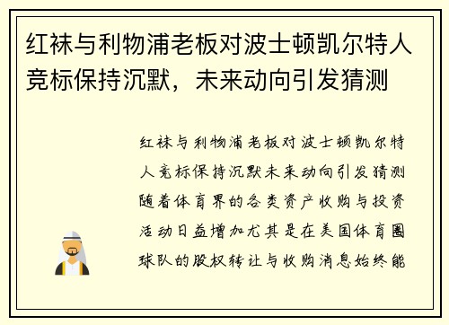 红袜与利物浦老板对波士顿凯尔特人竞标保持沉默，未来动向引发猜测